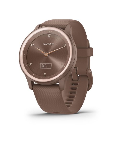 Garmin vívomove® Sport - Urkasse i fargen Cocoa og silikonrem med detaljer i fargen Peach Gold