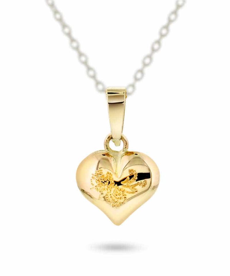 Pan Jewelry Anheng i gull med gravering hjerte 8mm