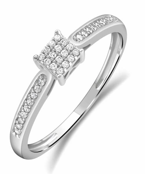 Diamantring Firkantet 0.15ct TW.SI i Hvitt Gull