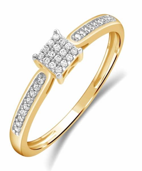 Diamantring Firkantet med 0.15ct TW.SI i Gult Gull