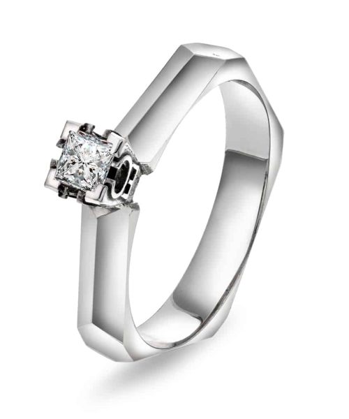 Fasettring i hvitt gul med diamant 0.20ct (TWSI)