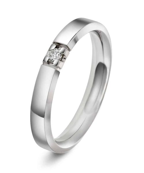 Alliansering Alpha i hvitt gull, Diamant 0.05ct (WSI)