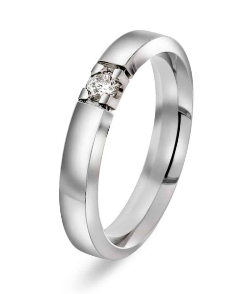 Alliansering Alpha i hvitt gull, Diamant 0.10ct (WSI)