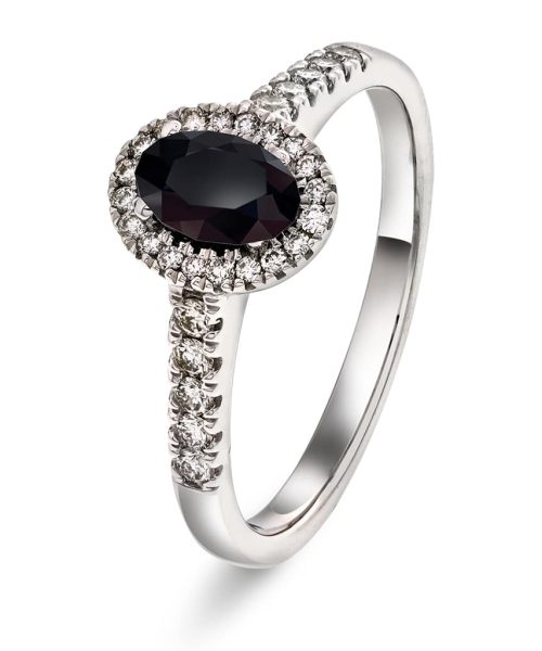 Rosettring i hvitt gull, Spinell og Diamant 0.25ct ((WSI)