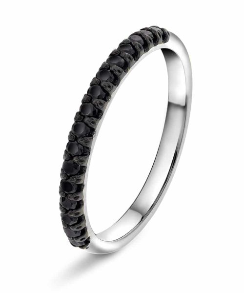 Rekkering i hvitt gull, sorte diamanter 0.27ct
