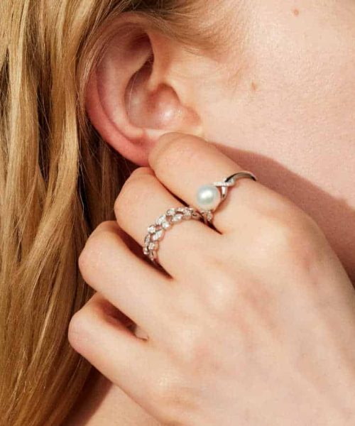 Ring i gull med perle og dia 0,06 ct - Bilde 2