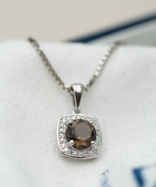 Smykke i hvitt gull, Røkkvarts og Diamant 0.07ct (WSI) - Bilde 2
