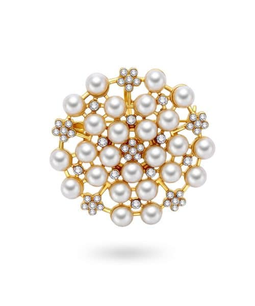 Brosje med perle og krystall, 4,4 cm