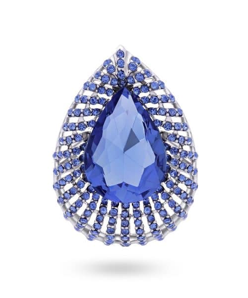 Brosje med blå rhinestone