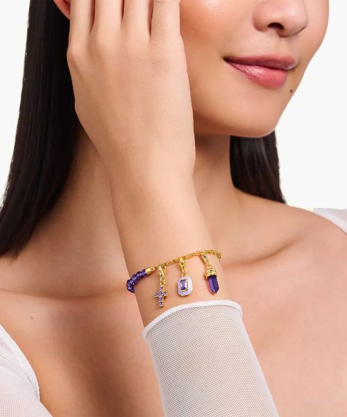 Thomas Sabo Charm pendant hexagon with imitation amethyst yellow-gold plated - Bilde 2