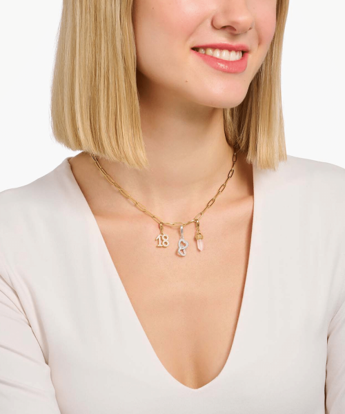 Thomas Sabo - Gold-plated charm pendant hexagon-shaped with rose quartz - Bilde 2