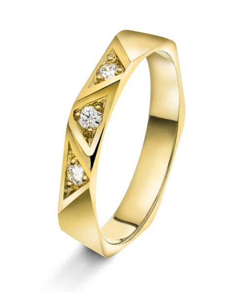 Fasettring i gult gull, Diamant 0.06ct (TWSI)