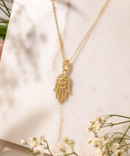 Radiant hamsa halssmykke i forgylt 925 sølv - Bilde 4