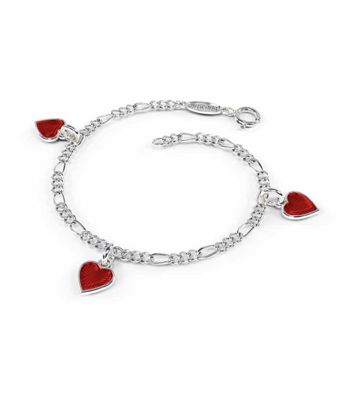 Pia & Per - Charms-armbånd i sølv - Røde hjerter