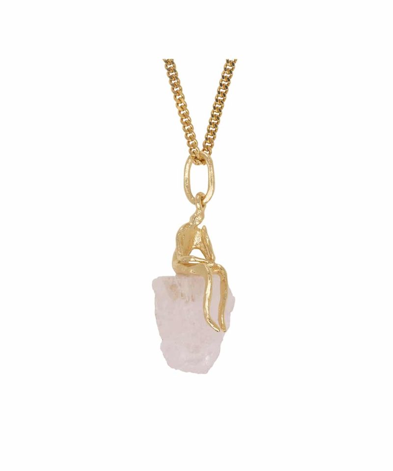 Bjørg Jewellery - Goddess of Spring Necklace, 18KYG, raw pink Morganite stone
