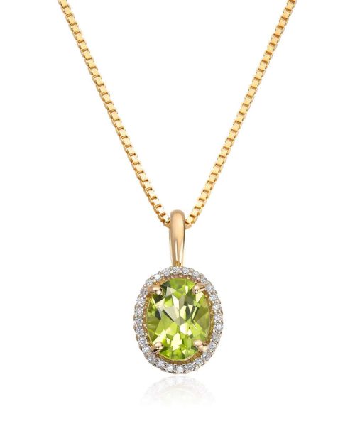 Anheng i gull med diamant og peridot