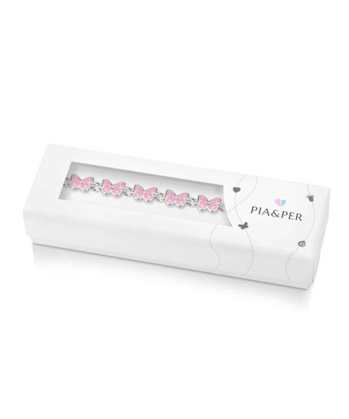 Pia & Per - Armbånd i sølv - Rosa sommerfugler - Bilde 2