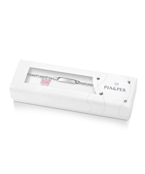 Pia & Per - ID-armbånd i sølv - Rosa sommerfugl - Bilde 3