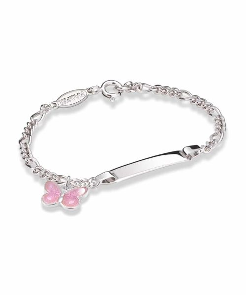 Pia & Per - ID-armbånd i sølv - Rosa sommerfugl