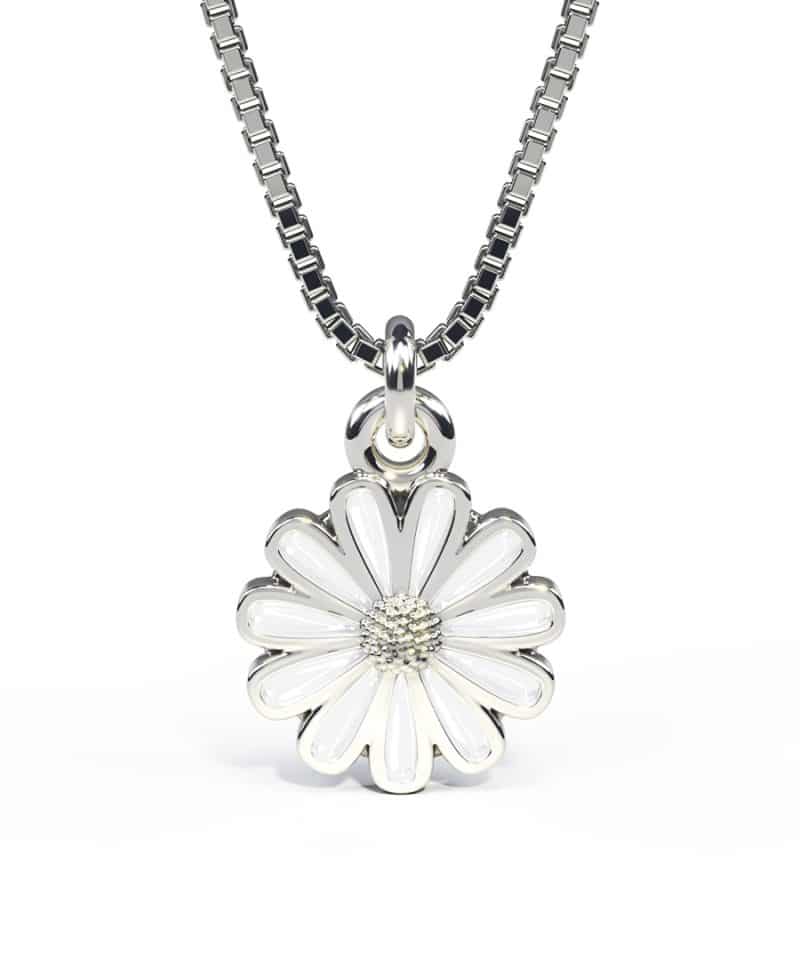 Pia & Per - Halskjede i sølv - Hvit prestekrage