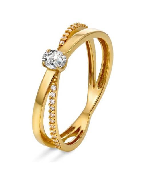 Ring i gult gull med zirkonia, 1,4 mm