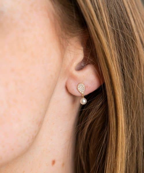 Øredobber i gult gull med zirkonia, 7 mm - Bilde 2