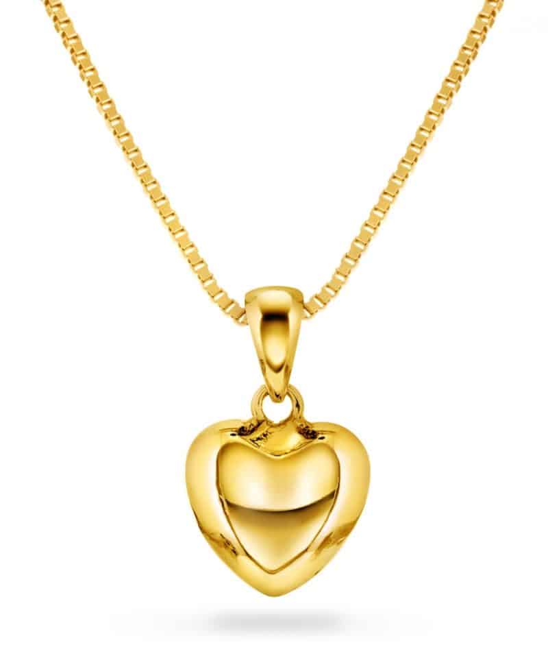 Pia & Per - Halskjede i forgylt sølv - Forgylt hjerte