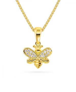 Pia & Per - Bie i forgylt sølv med cubic zirconia