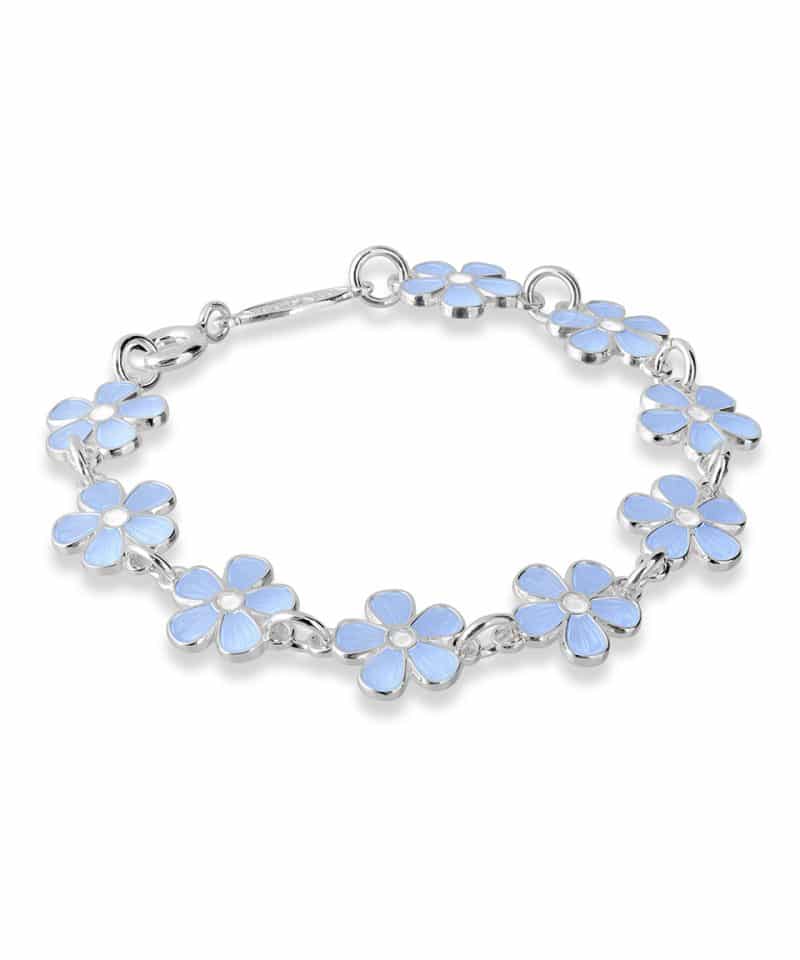 Pia & Per - Armbånd i sølv - Blå blomster