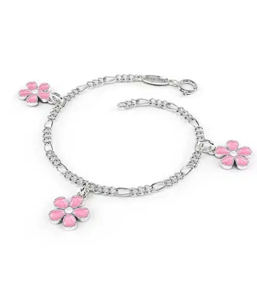 Pia & Per - Charms-armbånd i sølv - Rosa blomster