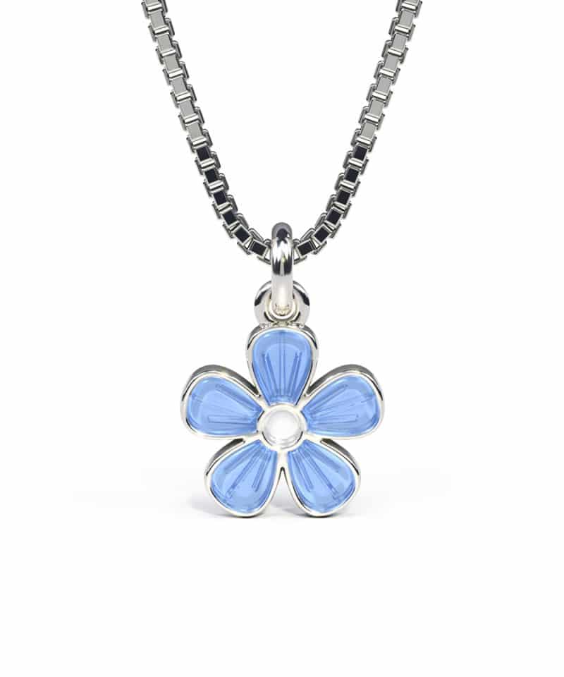 Pia & Per - Halskjede i sølv - Blå blomst