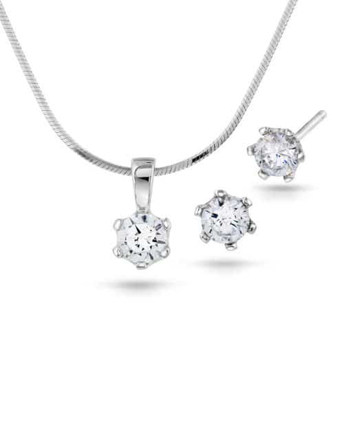 Smykkesett i sølv med zirkonia