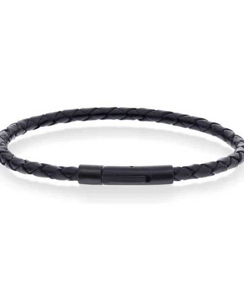 Armbånd i stål og sort skinn