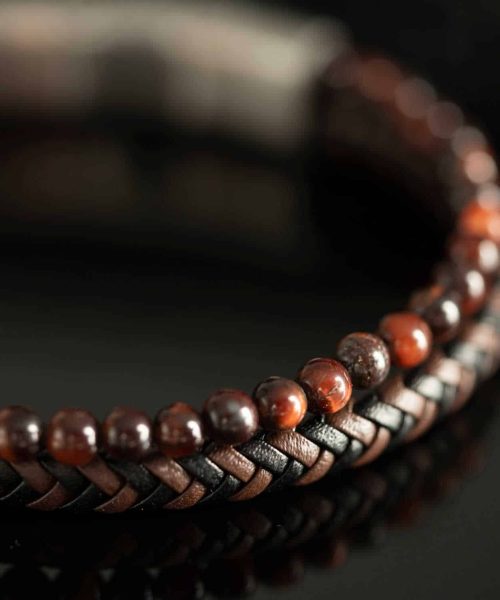 Armbånd i stål m/sort og brunt skinn - Bilde 3