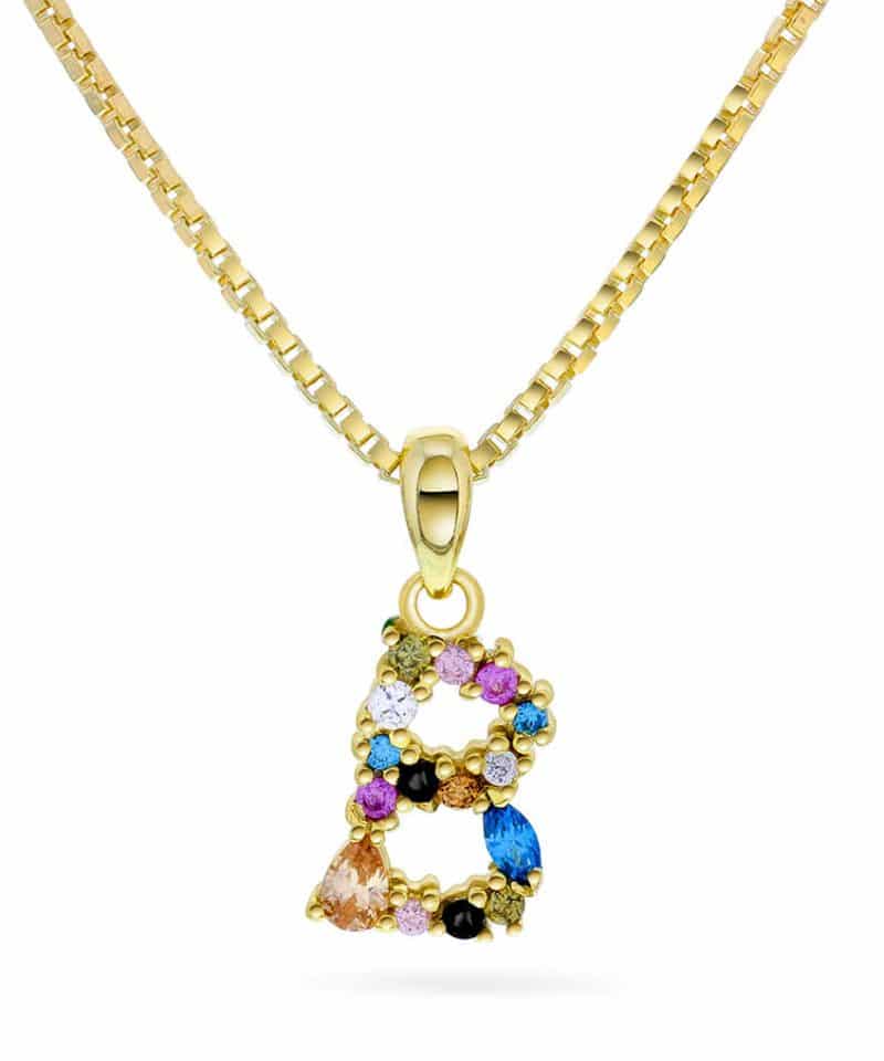 Smykke i sølv med zirkonia bokstav B