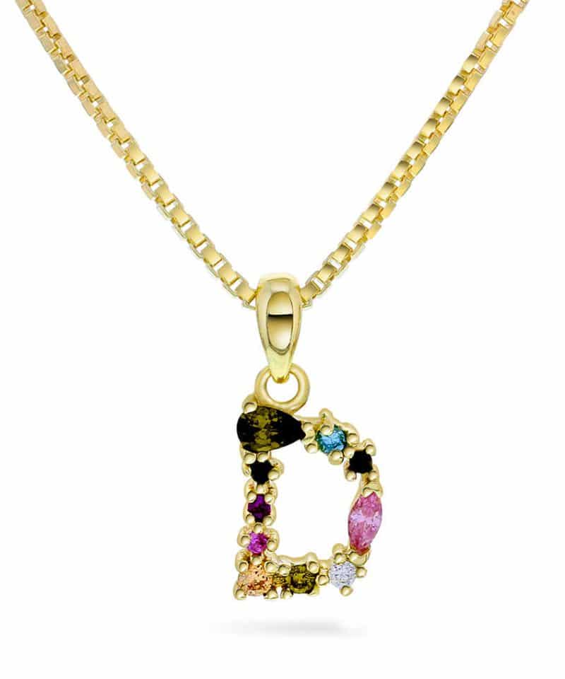 Smykke i sølv med zirkonia bokstav D