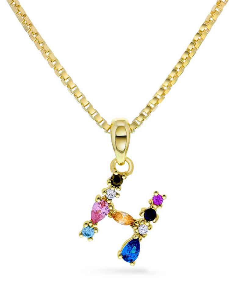 Smykke i sølv med zirkonia bokstav H