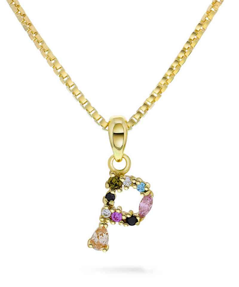 Smykke i sølv med zirkonia bokstav P