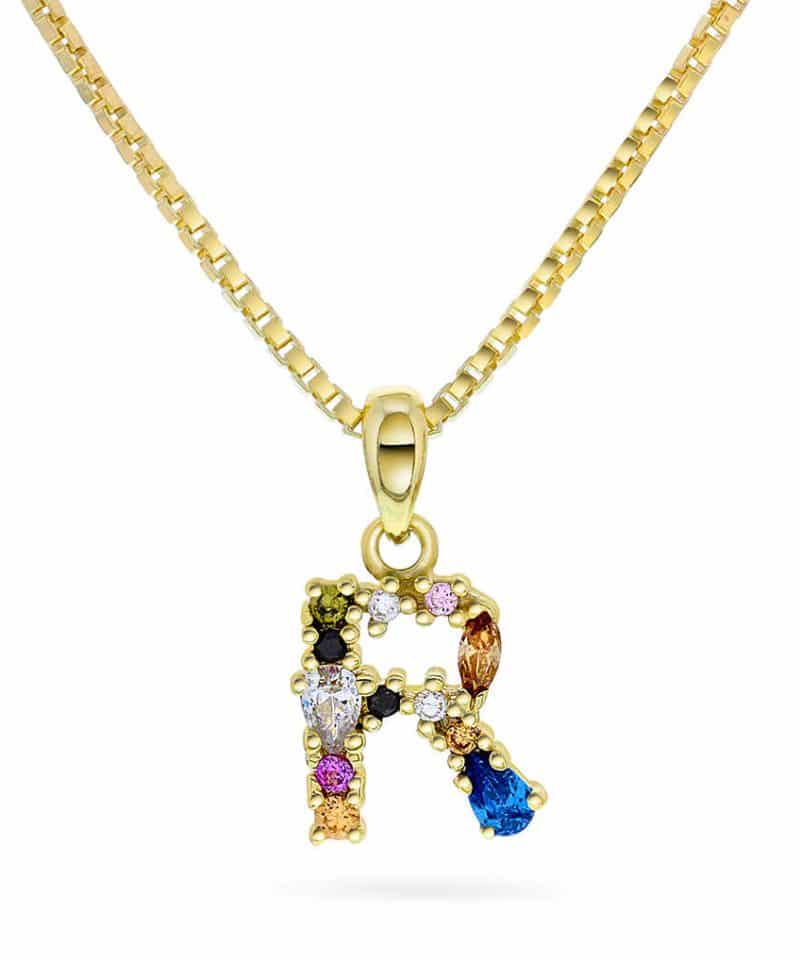 Smykke i sølv med zirkonia bokstav R