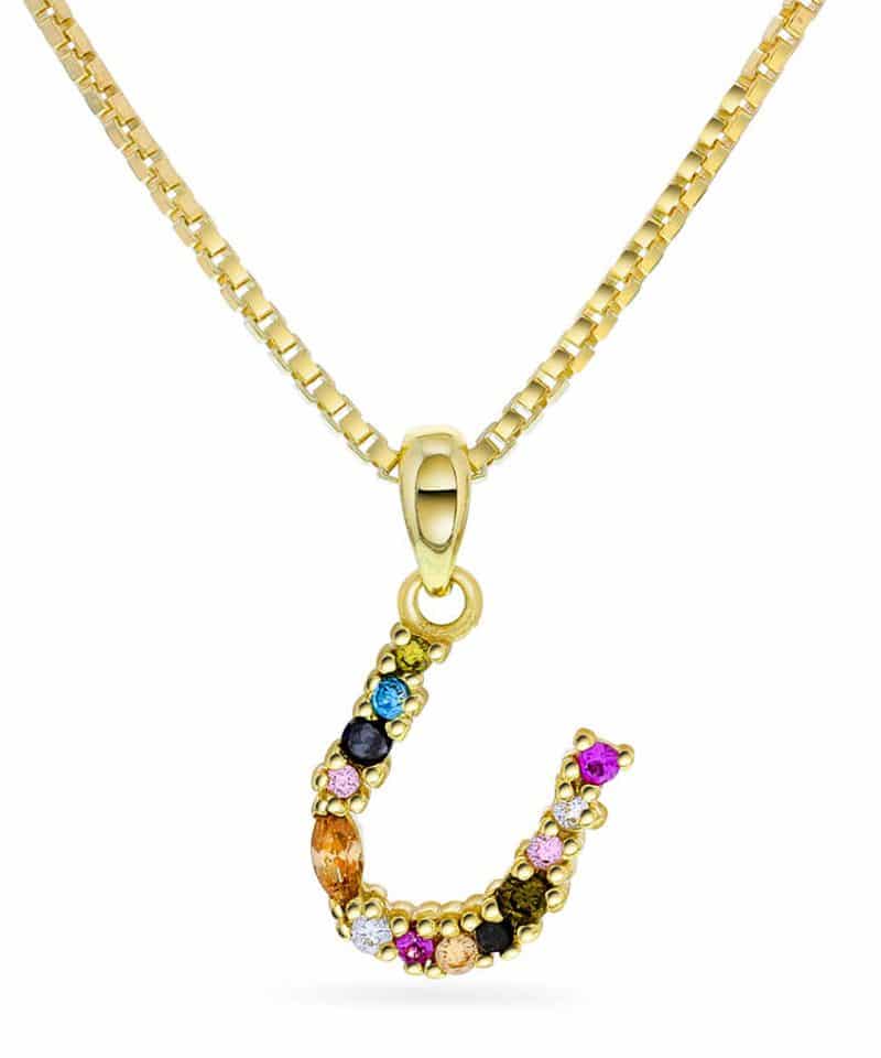 Smykke i sølv med zirkonia bokstav U