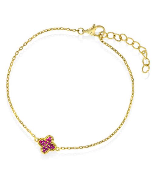 Armbånd i sølv med rosa zirkonia kløver