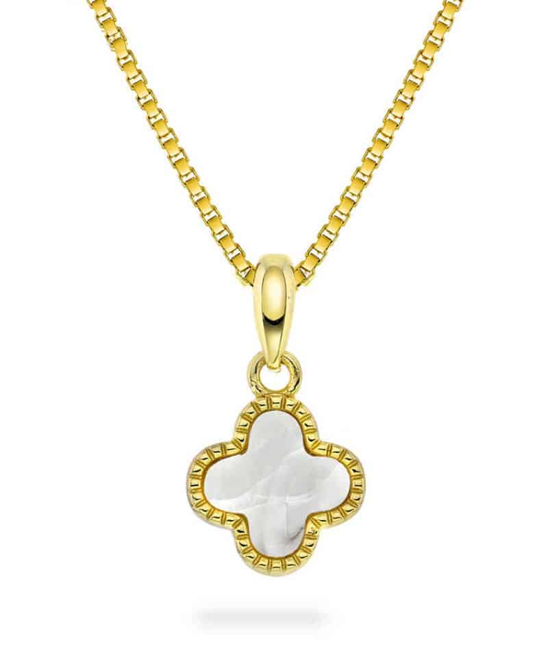 Smykke i sølv med perlemor kløver