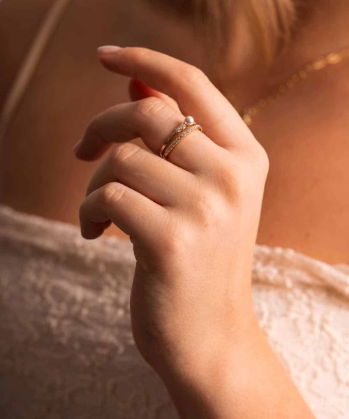 Modena ringer med perle og zirkonia - Bilde 2