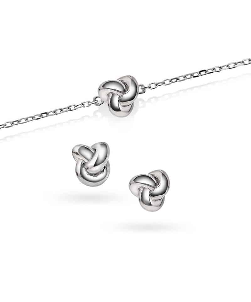 Knute øredobber og armbånd i sølv