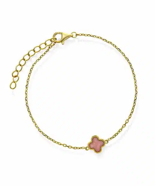 Armbånd i sølv med rosa kløver