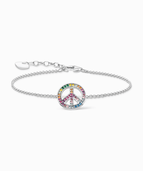 Thomas Sabo Blackened silver bracelet with peace sign and coloured stones