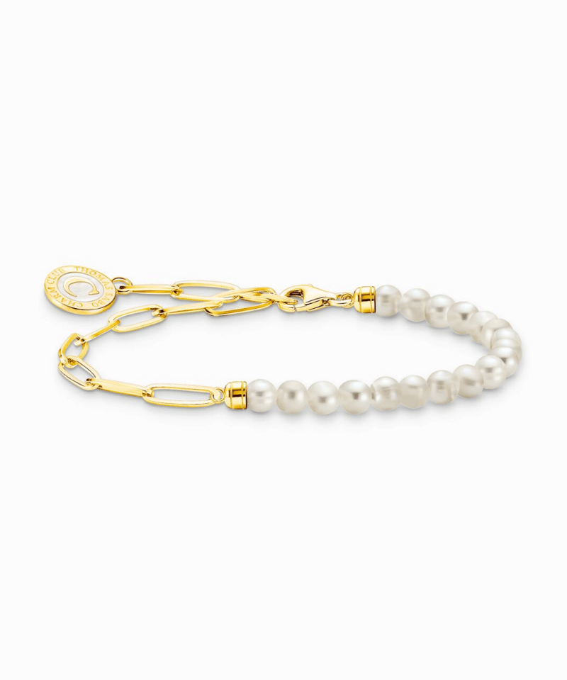Thomas Sabo Member Charm bracelet with white pearls and Charmista disc gold plated