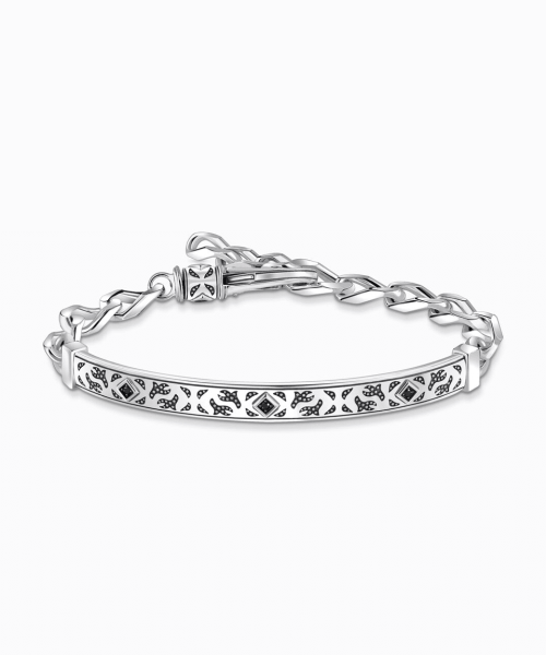 Thomas Sabo Silver blackened bracelet with pattern and zirconia