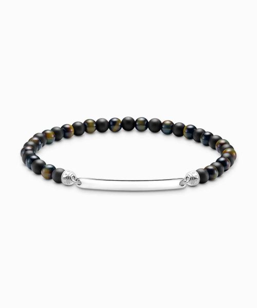 Thomas Sabo Engravable bracelet with tiger eye and obsidian beads