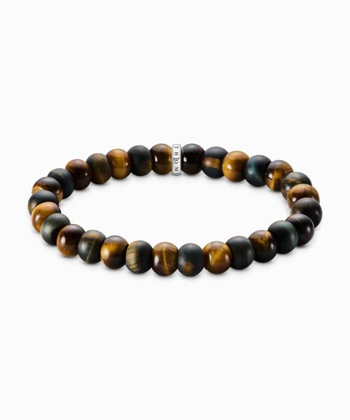 Thomas Sabo Bracelet with gold-brown and blue-gold tiger's eye beads 9 mm